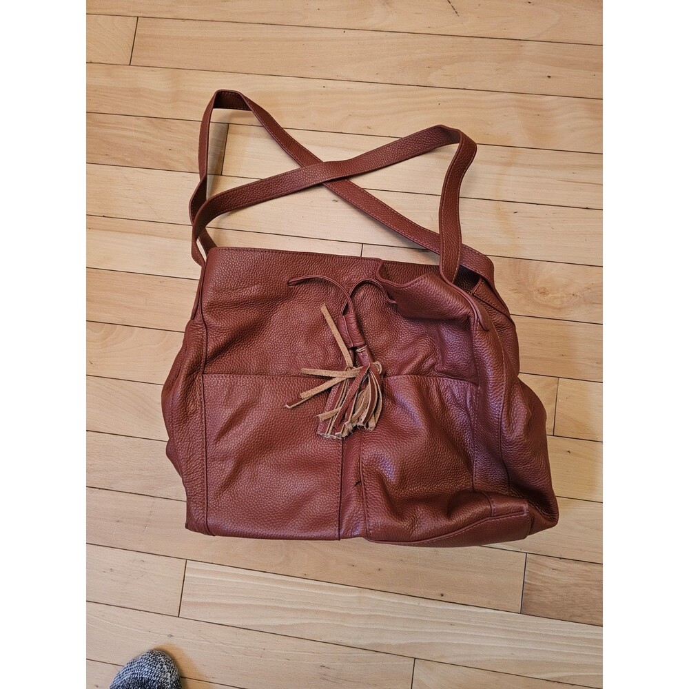 LAGGO Leather Drawstring Tassel Shoulder Bag Terracotta Rust Red Purse Hobo